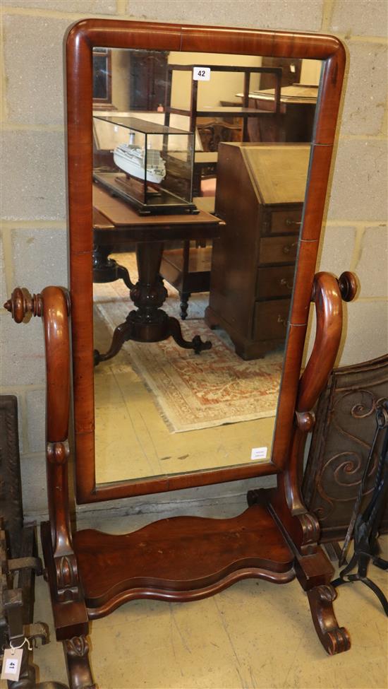 A Victorian mahogany cheval mirror, W.80cm, H.143cm,